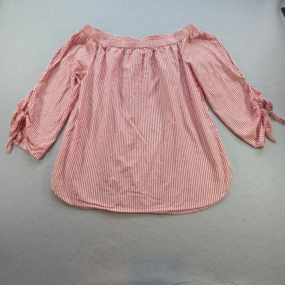Beachlunchlounge Red White Stripe Off Shoulder Tie Blouse L Boho Nautical